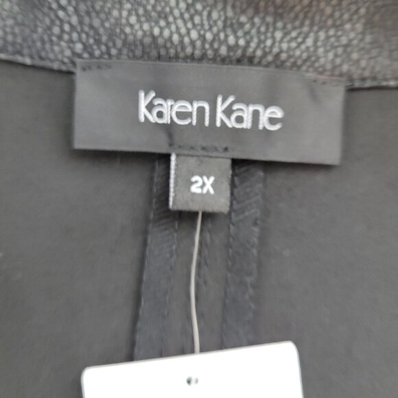 Karen Kane Vest Womens Plus 2X Blue Denim Black Faux Leather Moto Made in USA - Picture 8 of 14